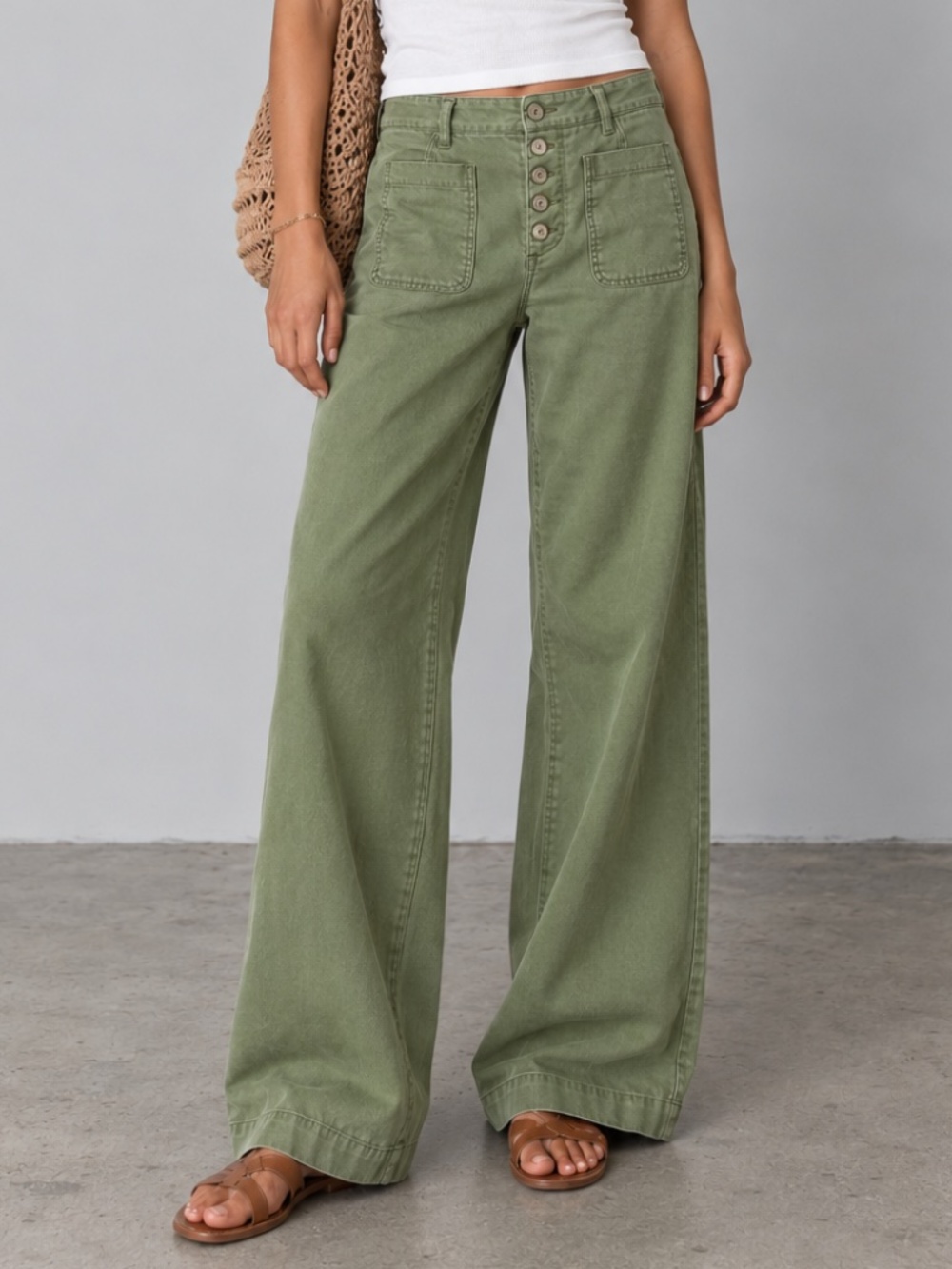 ANTHROPOLOGIE Maeve Colette Stretch Wide Leg Linen Blend Utility Pants Green 6